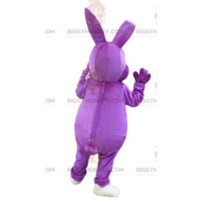 Costume de mascotte BIGGYMONKEY™ de lapin violet très heureux.