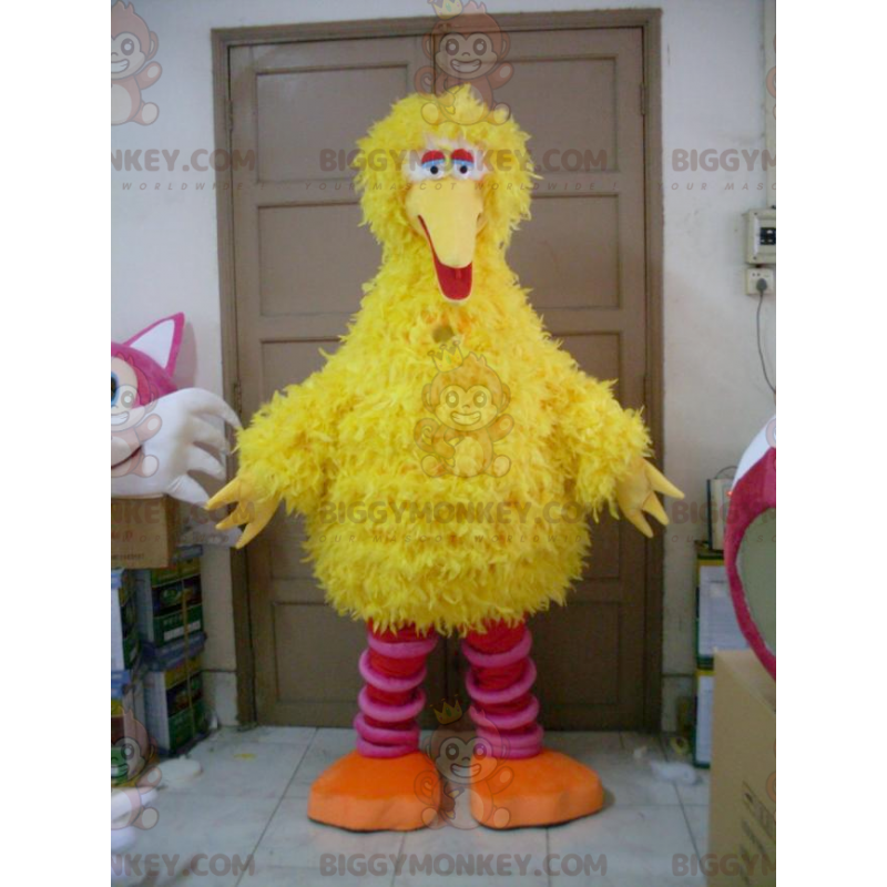 Alle harige gele en roze vogel BIGGYMONKEY™ mascottekostuum - Alle harige gele en roze vogel BIGGYMONKEY™ mascottekostuum -