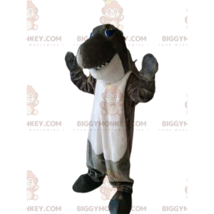 Super sjov grå og hvid haj BIGGYMONKEY™ maskot kostume. haj