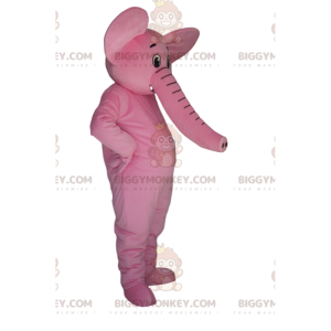 Disfraz de mascota BIGGYMONKEY™ de elefante rosa muy feliz.