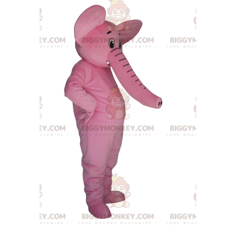 Mycket glad rosa elefant BIGGYMONKEY™ maskotdräkt. elefantdräkt Mycket glad rosa elefant BIGGYMONKEY™ maskotdräkt. elefantdräkt