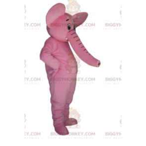 Costume de mascotte BIGGYMONKEY™ d'éléphant rose très heureux. Costume d'éléphant - Mascottes Elephant - BiggyMonkey.com