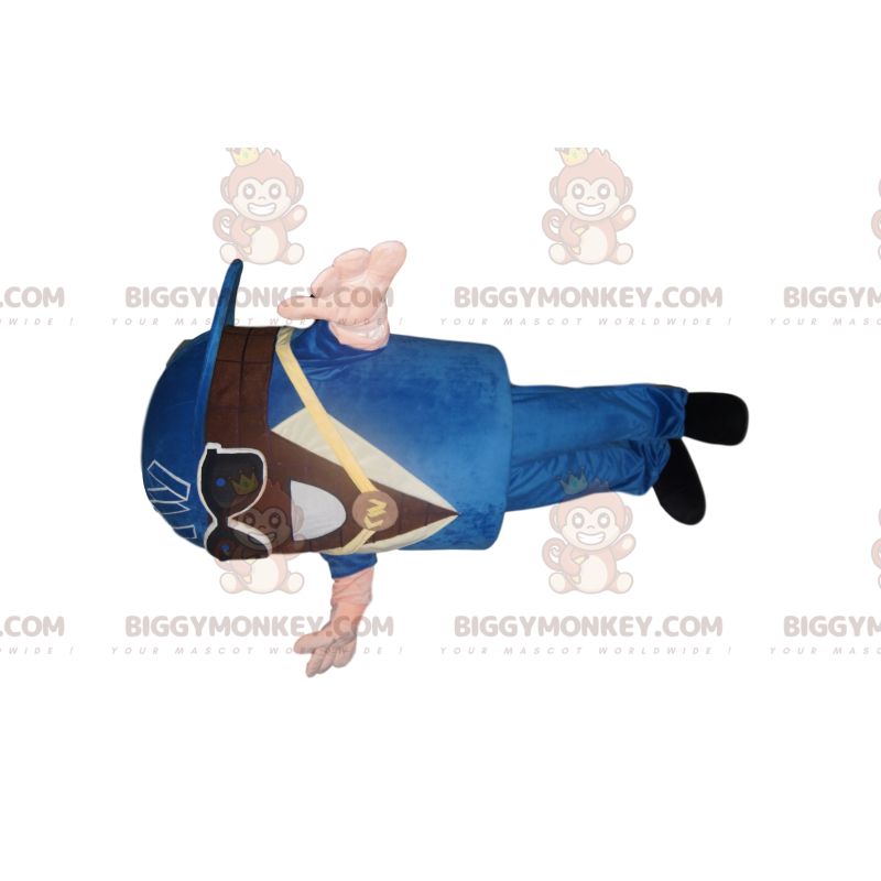 Sneeuwman BIGGYMONKEY™ mascottekostuum met blauw pak en