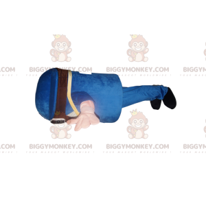 Στολή μασκότ BIGGYMONKEY™ Χιονάνθρωπος με μπλε κοστούμι και γυαλιά ηλίου