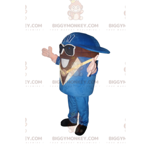 Snømann BIGGYMONKEY™ maskotkostyme med blå dress og solbriller - Maskotter for menn - BIGGYMONKEY_013248 - BiggyMonkey.com