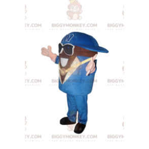 Snømann BIGGYMONKEY™ maskotkostyme med blå dress og solbriller - Maskotter for menn - BIGGYMONKEY_013248 - BiggyMonkey.com