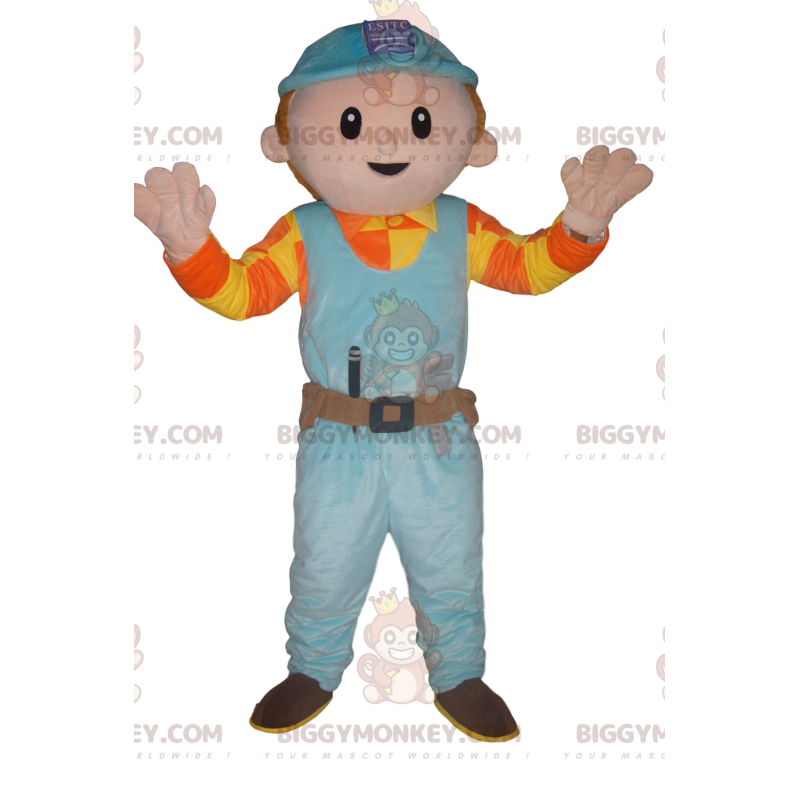 Handyman BIGGYMONKEY™ maskotkostume med blå hård hat - Handyman BIGGYMONKEY™ maskotkostume med blå hård hat -