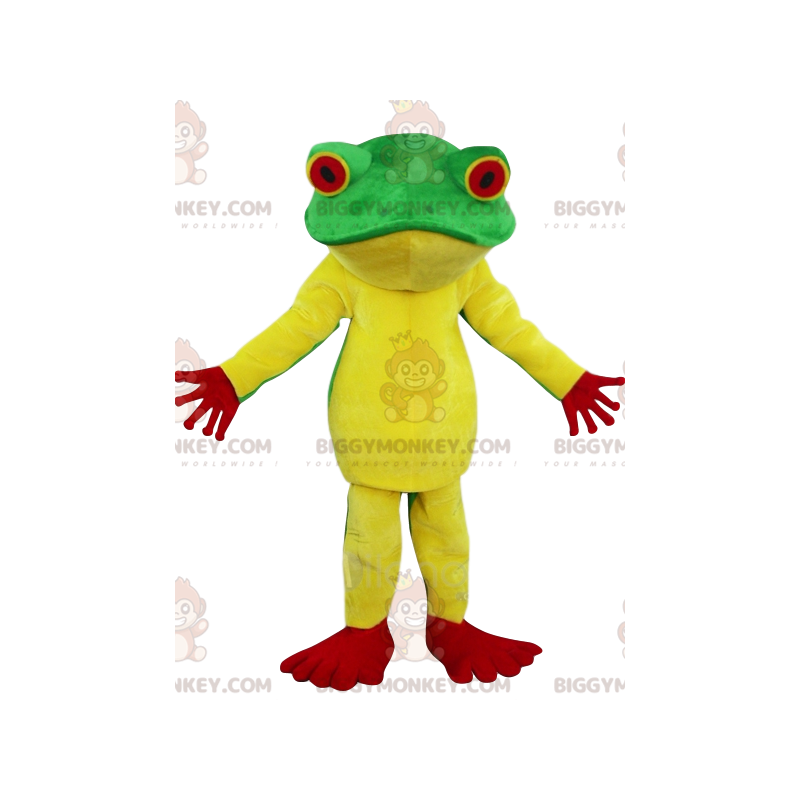 Costume mascotte BIGGYMONKEY™ rana verde, gialla e rossa - Costume mascotte BIGGYMONKEY™ rana verde, gialla e rossa -