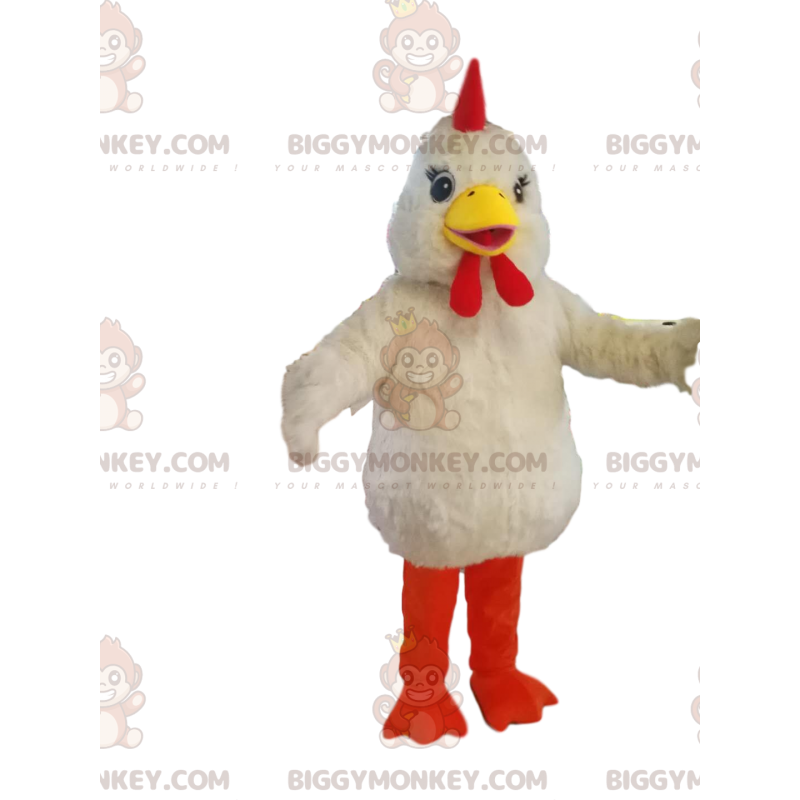 Erittäin leikkisä valkoinen kana BIGGYMONKEY™ maskottiasu Erittäin leikkisä valkoinen kana BIGGYMONKEY™ maskottiasu