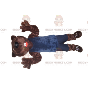 Στολή μασκότ καφέ αρκούδας BIGGYMONKEY™ σε μπλε αθλητικά ρούχα