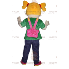 Kostým maskota Little Girl BIGGYMONKEY™ s blond copánky –