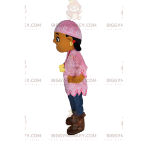 Kostým bohémské dívky BIGGYMONKEY™ maskota s růžovou čelenkou –