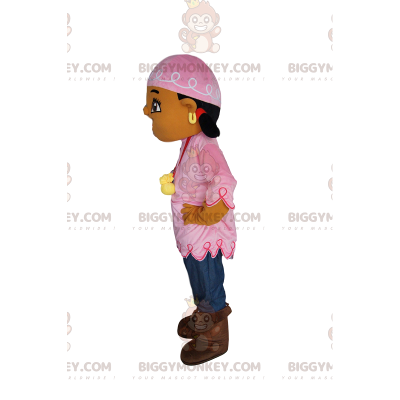 Bohemian Girl BIGGYMONKEY™ maskotkostume med lyserødt pandebånd Bohemian Girl BIGGYMONKEY™ maskotkostume med lyserødt pandebånd