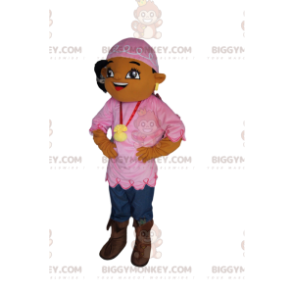 Κοστούμι μασκότ Bohemian Girl BIGGYMONKEY™ με ροζ κορδέλα -