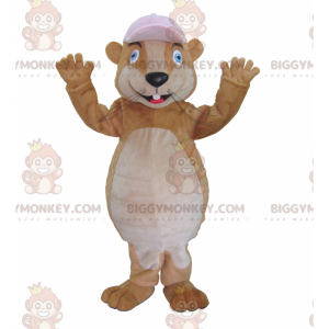 Ruskea Groundhog BIGGYMONKEY™ maskottiasu lippalla -