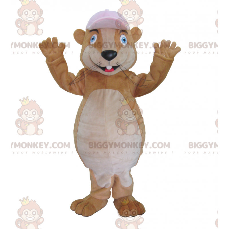 Brun Groundhog BIGGYMONKEY™ maskotkostume med kasket -