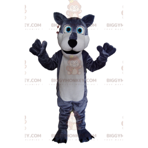 BIGGYMONKEY™ mascot costume of a gray and white wolf, with