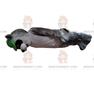 Waschbär BIGGYMONKEY™ Maskottchen Kostüm, mit grüner Mütze -