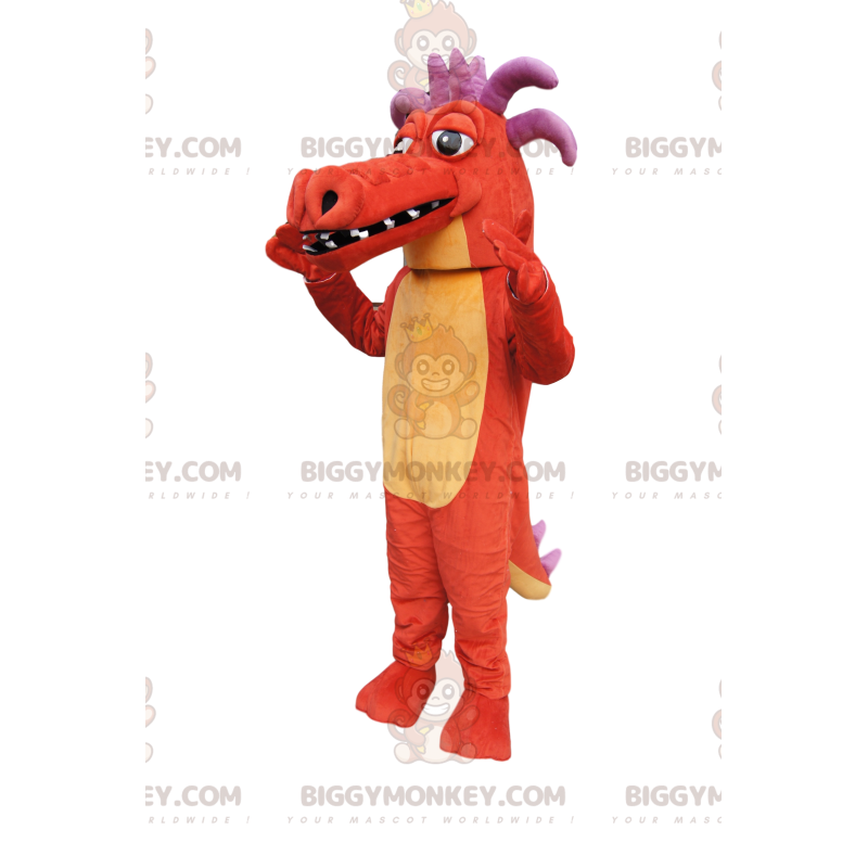 ¡Disfraz de mascota BIGGYMONKEY™ de dragón naranja, con cuernos ¡Disfraz de mascota BIGGYMONKEY™ de dragón naranja, con cuernos