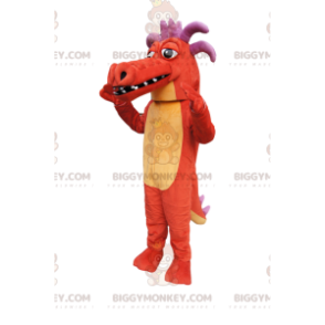 BIGGYMONKEY™ Maskottchenkostüm eines orangefarbenen Drachen mit