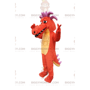 BIGGYMONKEY™ maskotkostume af orange drage med lilla horn! -