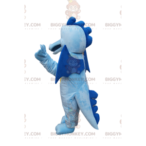 BIGGYMONKEY™ mascottekostuum blauwe en gele draak met kleine