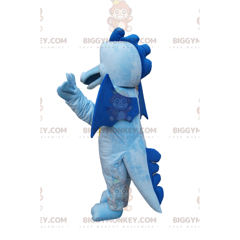 BIGGYMONKEY™ mascottekostuum blauwe en gele draak met kleine