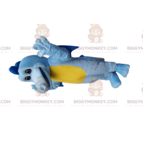 BIGGYMONKEY™ mascottekostuum blauwe en gele draak met kleine