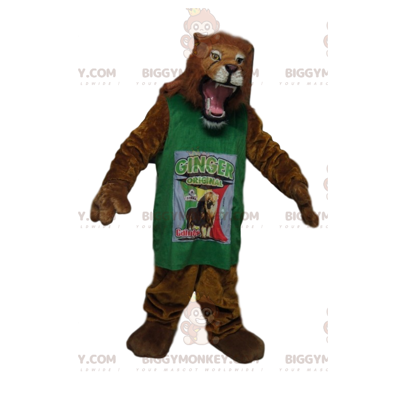 Fantastisk lejon BIGGYMONKEY™ maskotdräkt med grön jersey - Fantastisk lejon BIGGYMONKEY™ maskotdräkt med grön jersey -