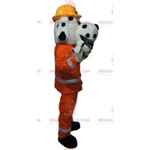 Dalmatian BIGGYMONKEY™ Mascot Costume with Orange Workwear -