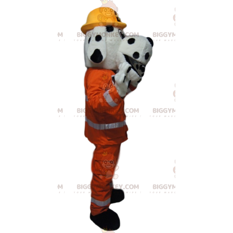 Dalmatisk BIGGYMONKEY™ maskotkostume med orange arbejdstøj - Dalmatisk BIGGYMONKEY™ maskotkostume med orange arbejdstøj -