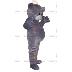 Traje de mascote de urso macio BIGGYMONKEY™ com focinho azul. –
