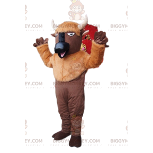 BIGGYMONKEY™ maskotkostume Brun bøffel med hvide horn -