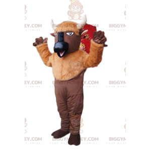 BIGGYMONKEY™ Μασκότ Κοστούμι Καφέ Buffalo με Λευκά Κέρατα - Μασκότ αγελάδων - BIGGYMONKEY_013278 - BiggyMonkey.com