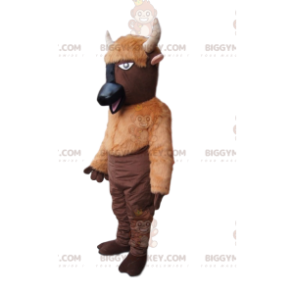 BIGGYMONKEY™ maskottiasu, ruskea puhveli valkoisilla sarvilla -