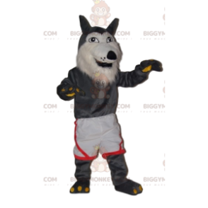 Meget munter grå ulv BIGGYMONKEY™ maskotkostume med hvide