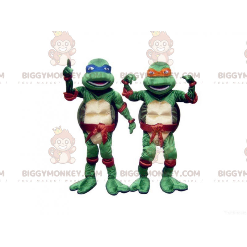 2 blå og oransje ninjaskilpadder BIGGYMONKEY™s maskot - Turtle-maskoter - BIGGYMONKEY_01569 - BiggyMonkey.com