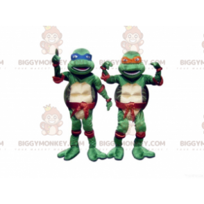2 blå og oransje ninjaskilpadder BIGGYMONKEY™s maskot - Turtle-maskoter - BIGGYMONKEY_01569 - BiggyMonkey.com