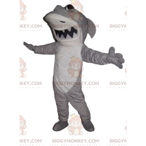 Disfraz de mascota BIGGYMONKEY™ de tiburón blanco y gris feroz