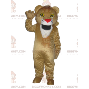 BIGGYMONKEY™ Mascot Costume of Beige Lion with Heart Shaped Red