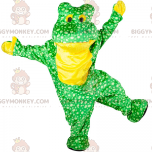 Costume de mascotte BIGGYMONKEY™ de grenouille verte et jaune à