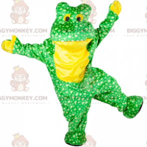 Kostium maskotki zielono-żółtej żaby BIGGYMONKEY™ w białe kropki - Maskotki żaba - BIGGYMONKEY_01571 - BiggyMonkey.com