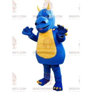 BIGGYMONKEY™ Costume da mascotte Drago blu e giallo con grande