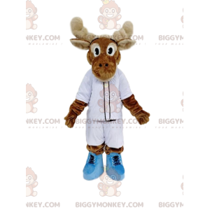 Brown Reindeer BIGGYMONKEY™ Mascot Costume With White