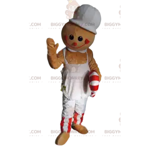 Beige Snowman BIGGYMONKEY™ Mascot Costume with Apron and Candy