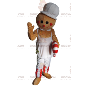 Beige Snowman BIGGYMONKEY™ Mascot Costume with Apron and Candy