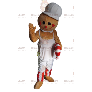 Beiges Schneemann-BIGGYMONKEY™-Maskottchen-Kostüm mit Schürze