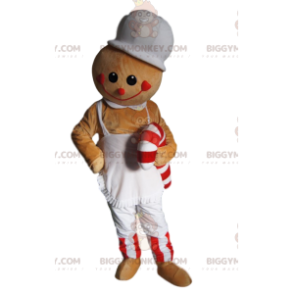 Beige Snowman BIGGYMONKEY™ Mascot Costume with Apron and Candy
