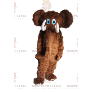  Στολή μασκότ BIGGYMONKEY™ Παιχνιδιάρικο καφέ μαμούθ με ωραίους χαυλιόδοντες - Μασκότ ζώων που λείπουν - BiggyMonkey.com