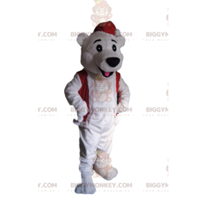 Eisbär BIGGYMONKEY™ Maskottchen-Kostüm mit Weihnachtsmütze -